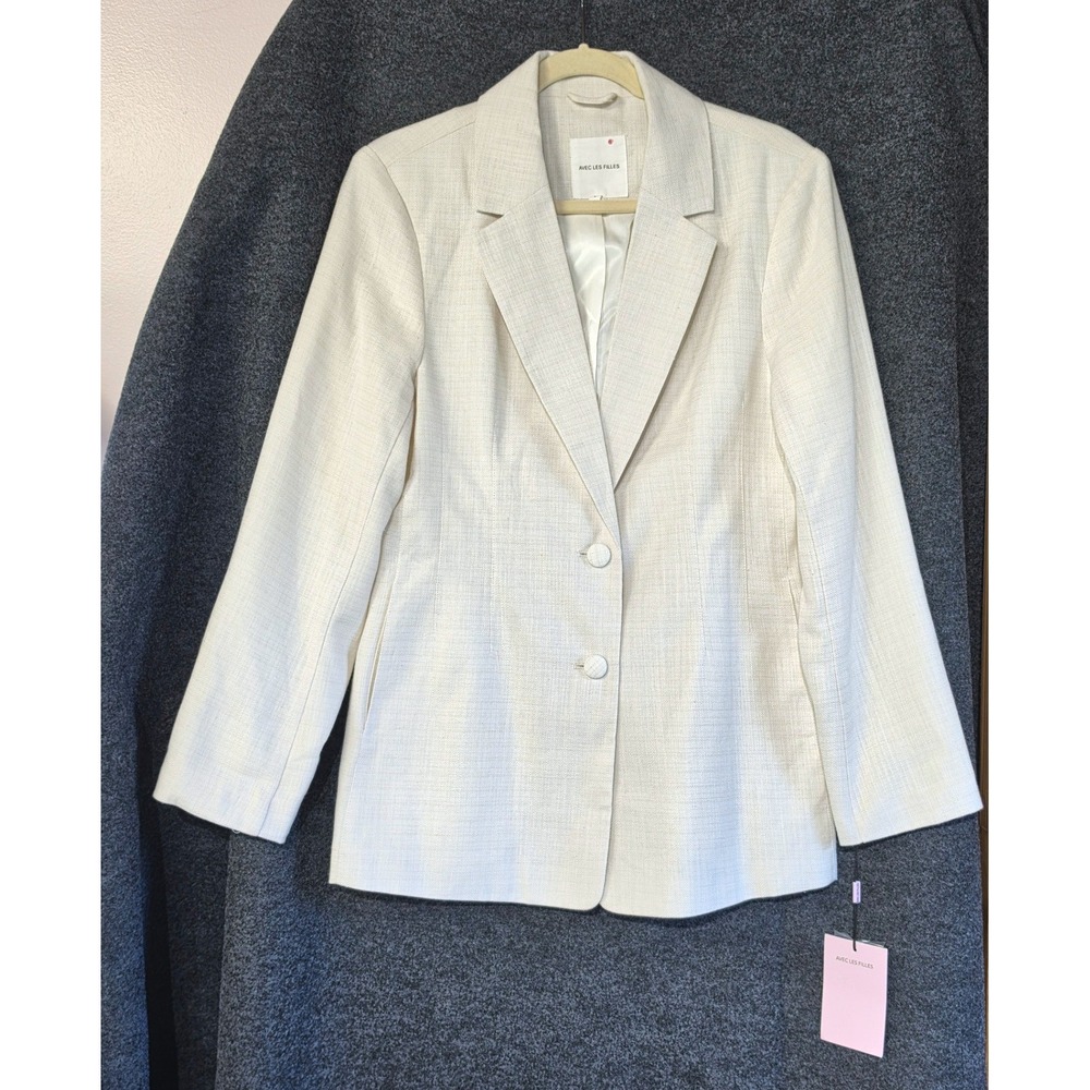 NWT Avec Les Filles Quiet Luxury Linen Blazer Large Cotton Linen Cream Neutral